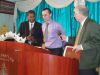 Roger and Simon speaking at the wedding