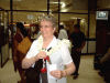 Tina at the airport wearing her garland