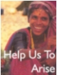 Photograph of woman with text Help us to arise